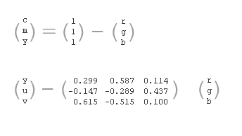 Matrizen zur Umrechnung von RGB in CMY und RGB in YUV